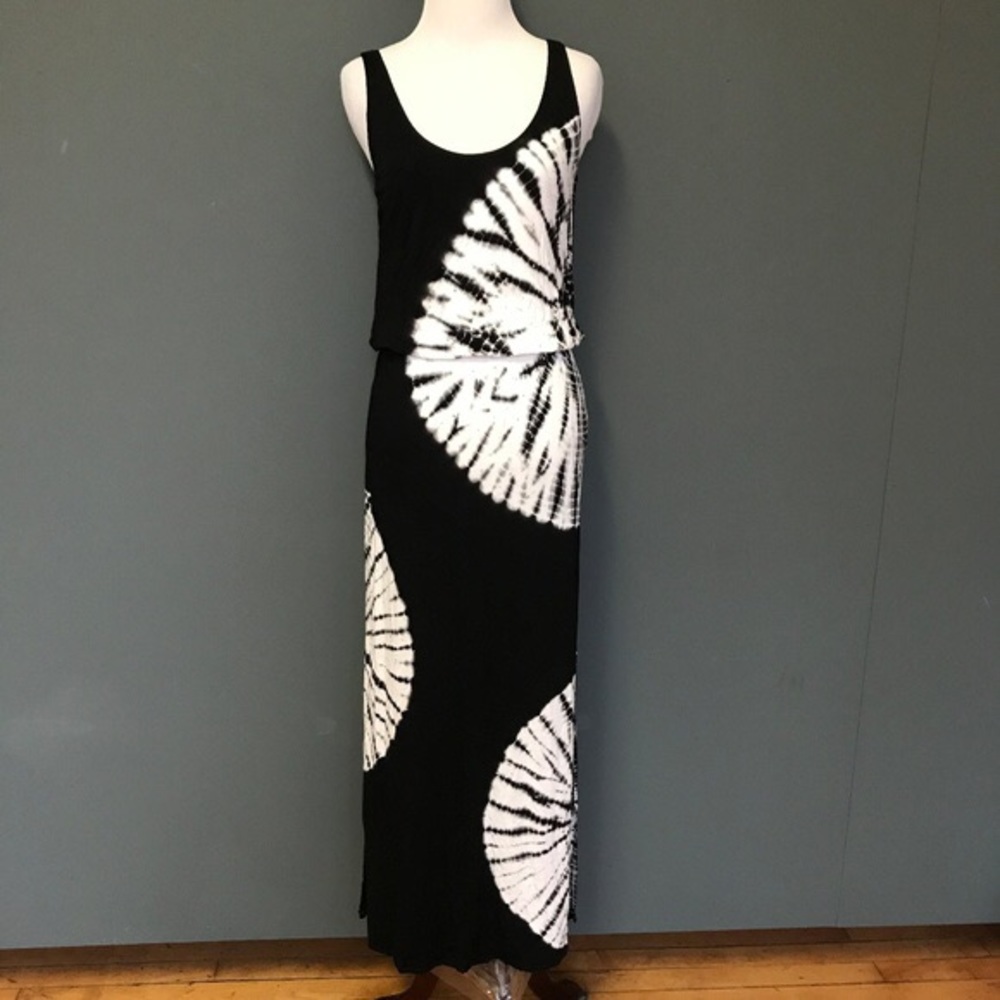 INC Black & White Studded Tie Die Maxi Dress